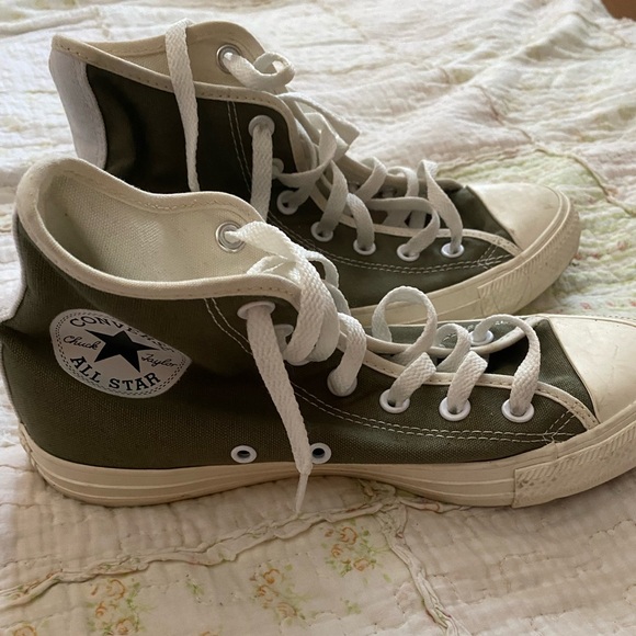 Customized Sage Green Converse with Off white lining High Tops - Picture 1 of 4